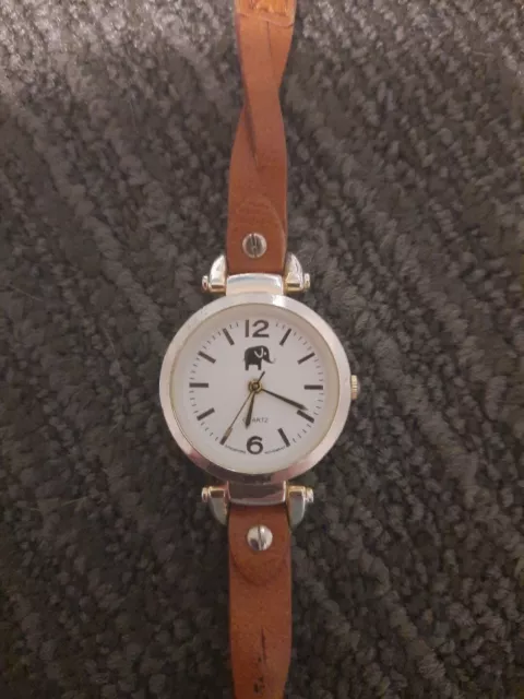 Francescas Collection Watch with Elephant Brown leather ladies band, new battery