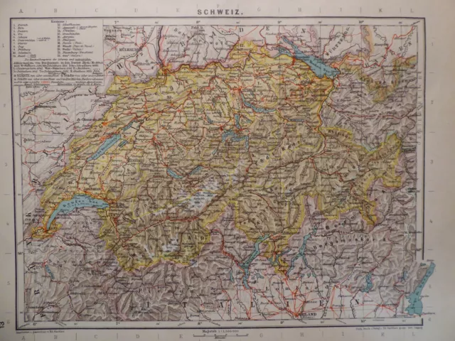 Landkarte Schweiz, Genf, Bern, Zürich, Bodensee, Alpen, Gaebler 1929