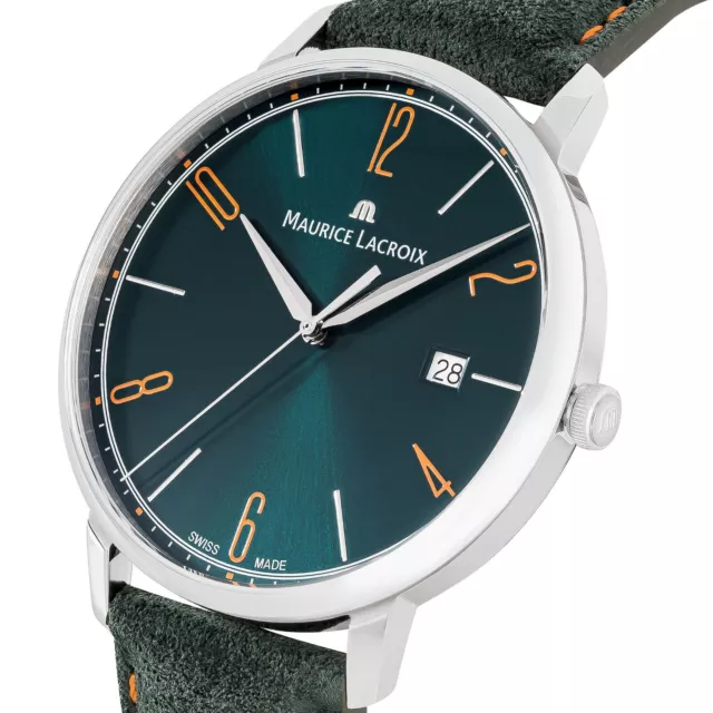 Maurice Lacroix Eliros Date GREEN Herren-Armbanduhr Lederband EL1118-SS001-620