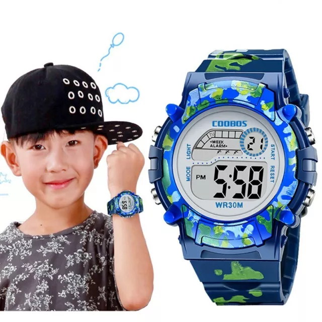 Reloj De Camuflaje Deportivo Para Niños Y Niñas Pulsera Digital LED Impermeable