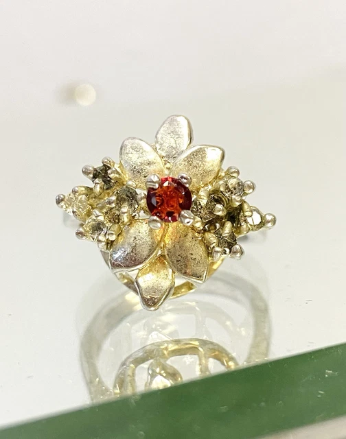 Bague En Argent Massif 925 Fleur Avec Zirconiums - Taille 60 - Occasion