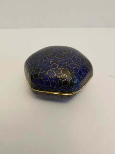 Chinese Cloisonne Royal Blue Enamel Floral Design Jar Bowl Box