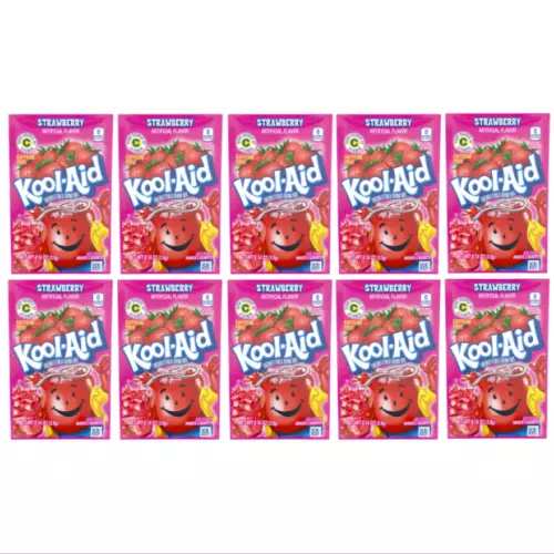 903262 10 x 3.9g SINGLE PACKET KOOL AID UNSWEETENED DRINK MIX STRAWBERRY FLAVOUR