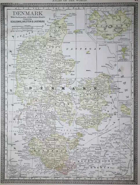1890 McNally Atlas Map ~ DENMARK ~ (10x13) ~Free S&H  #631