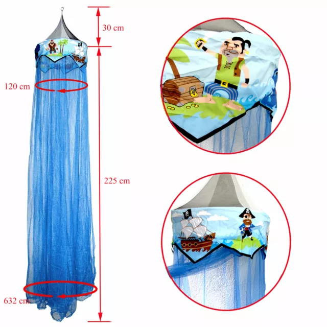 Kids Boy Baby Nursery Blue Pirate Bed Canopy Mosquito Netting Fits Cot or Single