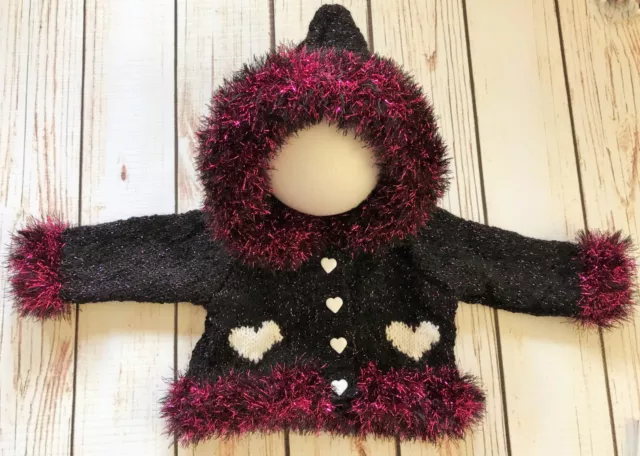 Baby Girl Goth Emo Punk Hand Knitted Cardigan/Jacket/Hoody Heart Pink  0-3M