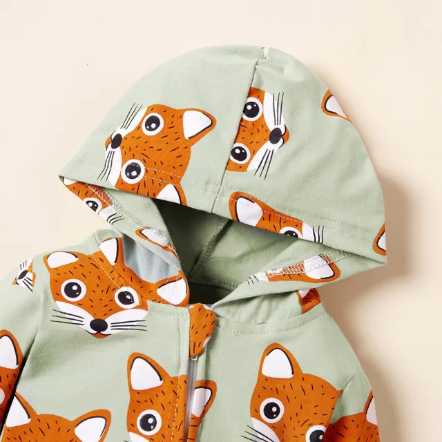 Newborn Baby Boys Girls Fox Romper Long Sleeve Hooded Jumpsuit Outfits Clothes 8