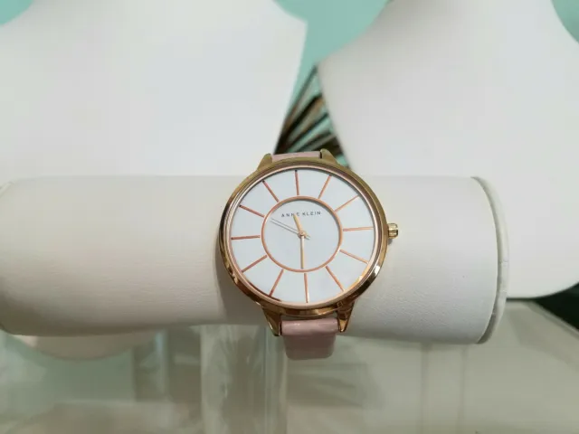 Anne Klein Ladies Large Rose Gold Round Face Watch Pink Leather Band