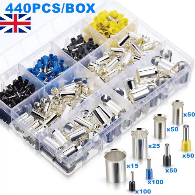 440Pcs Cable Cord Pin End Bootlace Ferrule Terminal Set Wire Crimp Connectors UK