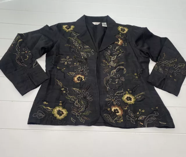 Laura Ashley Crewel Embroidered French Black Blazer Jacket Women’s Size MP