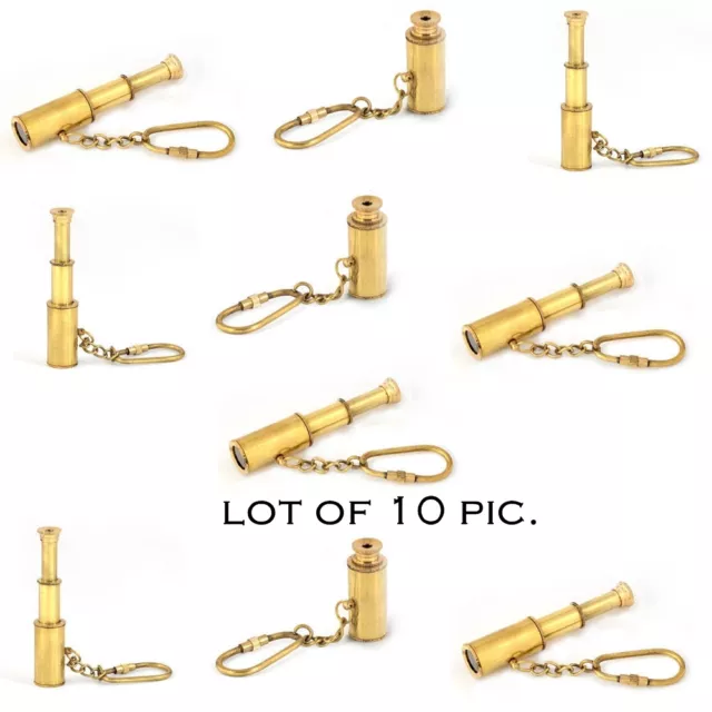 Brass_Keychain_Telescope_Marine_Spyglass_Key_Chain_Key_Ring LOT OF 10 PCS