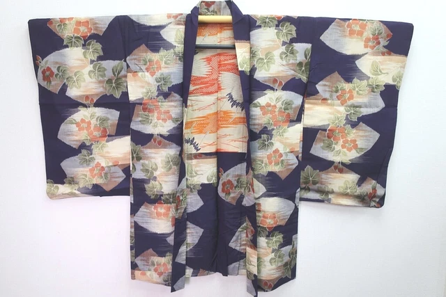 8377D1 Silk Vintage Japanese Kimono Haori Jacket Meisen 2