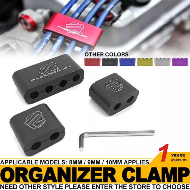 3Pcs Aluminum Engine Spark Plug Wire Separator Divider Organizer Clamp Kit Black
