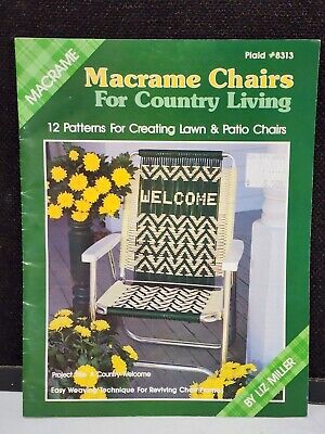 1988 silla de patio de césped Macrame folleto patrón de Liz Miller 12 proyectos
