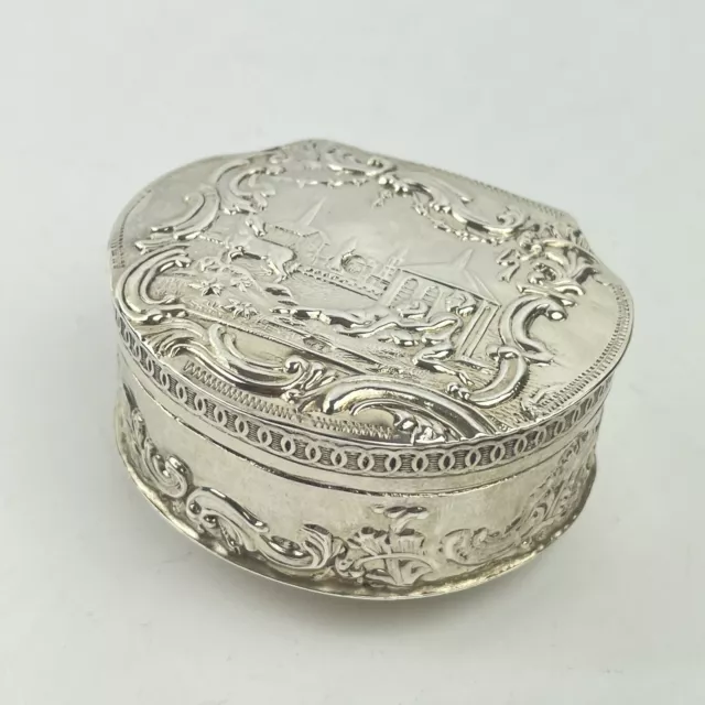 Antique Dutch Solid Silver Embossed Trinket Box 6cm x 5cm Shell Shaped