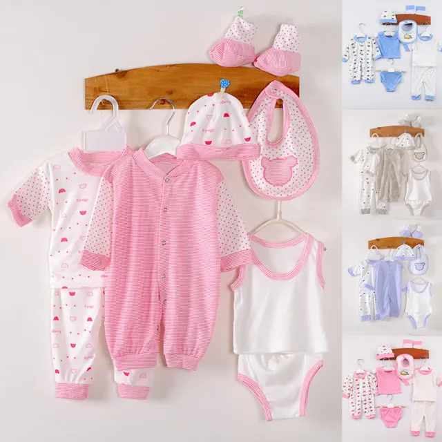 Neugeborenes 8tlg Babykleidung Bodysuit Tops Hut Socken Infant Mädchen Jungen