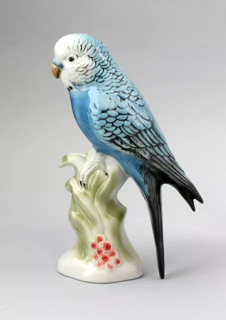 9942088 Figurine en Porcelaine Wagner & Apel Perruche Oiseaux Bleu H20cm