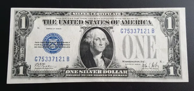 1928B $1 One Dollar Blue Seal Silver Certificate Funny Back United States