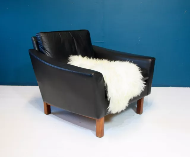 Danish Mid Century Black Leather Armchair Retro Vintage 50s 60s 70s