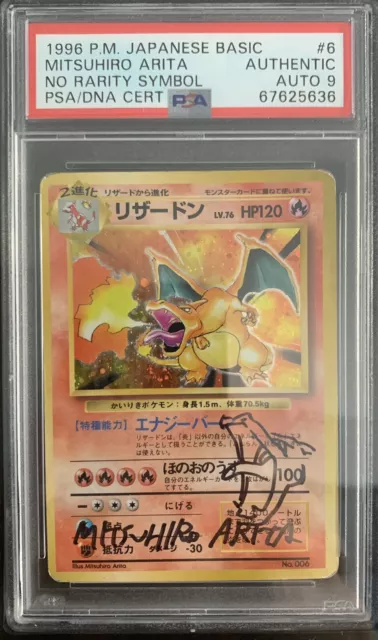 Pokemon No Rarity Symbol Charizard PSA 9 Auto & Sketch by Mitsuhiro Arita