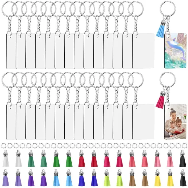 Acrylic Blank Keychains, 60pcs Clear Acrylic Keychains Including 15 Blank  Acrylic Keychains, 15 Keychain Tassels, 15 Keyring With Chain And 15 Jump