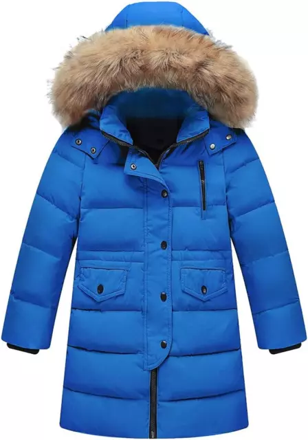 Bambini Ragazzi Inverno Piumino Imbottito Lungo Cappotto Con Pelliccia Cappuccio