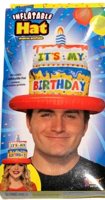 INFLATABLE HAPPY BIRTHDAY HAT Cake Party Joke Cap Adult IT'S MY Gift Blow Up