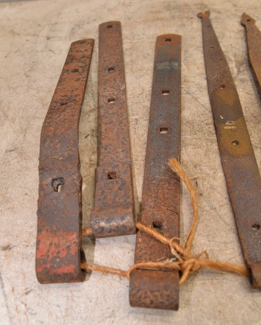 Antique 18th century hand wrought forged strap hinges & brackets collectible lot 2