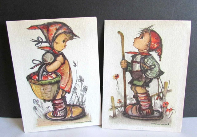 2 Hummel Vintage Greeting Cards Slippers Girl Boy 1940s Unused Ars Sacra FREE SH
