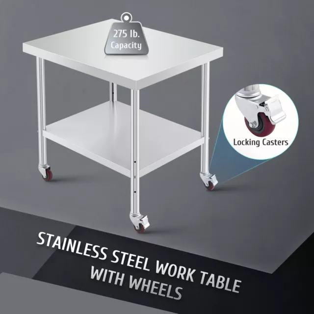Stainless Steel Table with Casters Kitchen Island Bar Utility Cart 36x30 440 lb