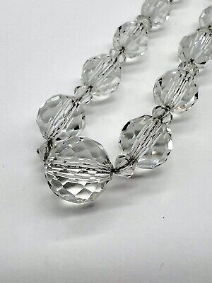 Vtg Necklace Rock Crystal Bead Spacers Sterling Clasp Chain 20s 30s Art Deco B9