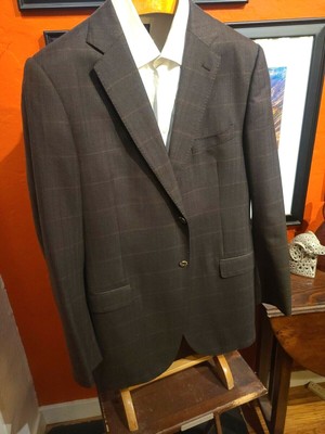 J. Hilburn Bespoke Sport Coat, Men's Size 44 Extra Long, Brown & Amber Check EXC