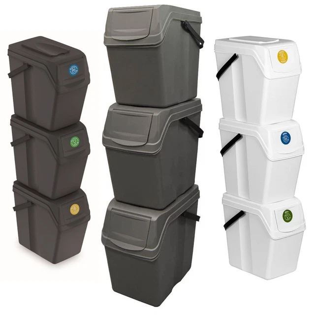 Set Da 3 Secchi Per Riciclaggio Da 30 L, Impilabili Con Apertura Facile, Per Cucina E Raccolta Differenziata