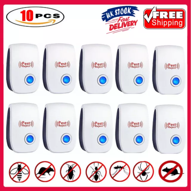 10 Pack Ultrasonic Pest Control Repeller UK Plug-in Reject Rat Mice Mouse Spider