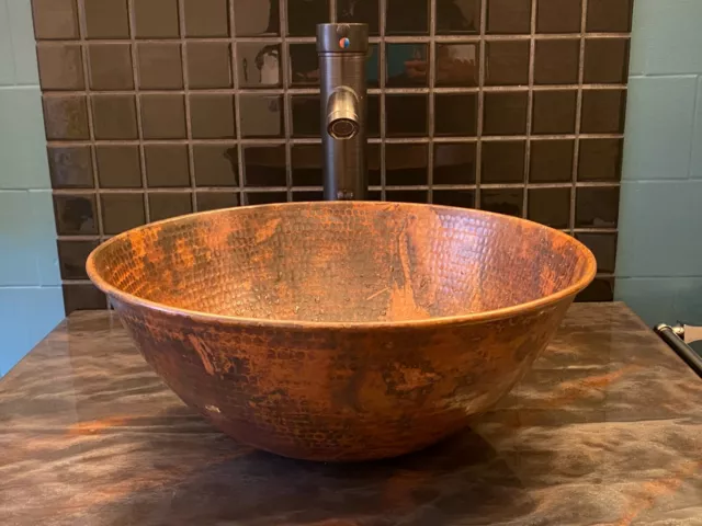 14" Round Copper Vessel Bathroom Sink in a Natural Patina