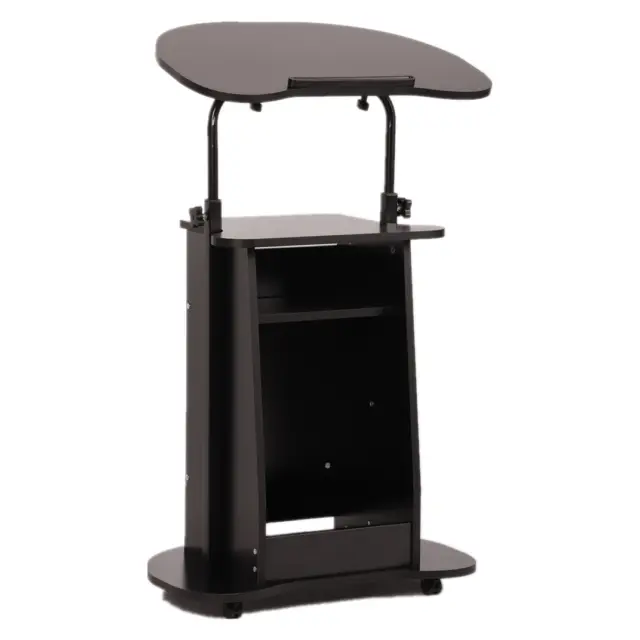 Adjustable Wood Podium Black Pulpit Lectern w/ Rolling Wheels & Shelf for Church