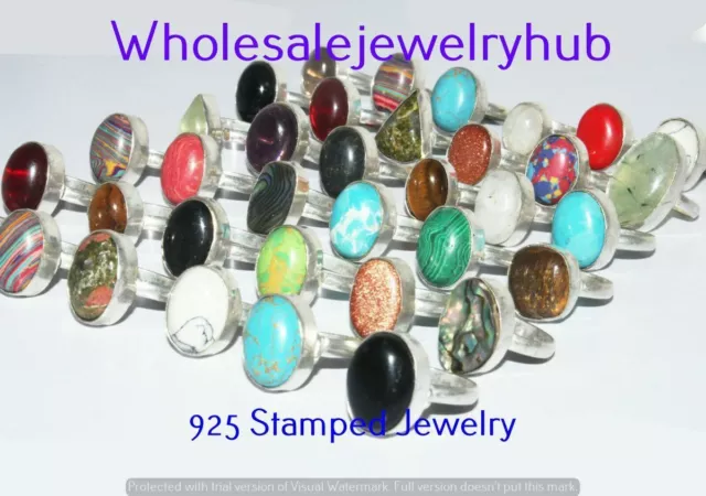 Malachite & Mixed 20 PCS Wholesale Lot 925 Silver Plated Rings SR-03-651