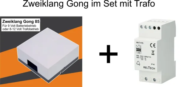 Zweiklang Gong 85 im Set mit Klingeltrafo  8-12V / 75 dB