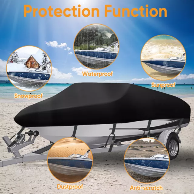 17-19ft Boat Cover Trailerable Marine V-hull Fishing Ski Heavy Duty 210D Dust UV 2