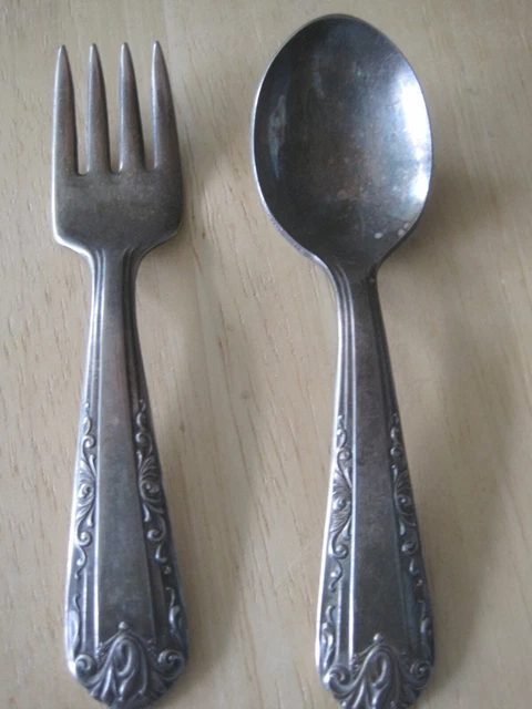 Columbine  Revere 1941 Silver Plate Infant Baby/Toddler  Fork & Spoon