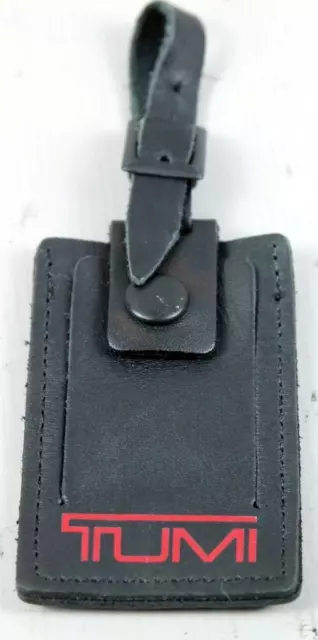 TUMI Alpha Black Leather Travel Luggage Tag Badge w/ Red Logo EXCELLENT
