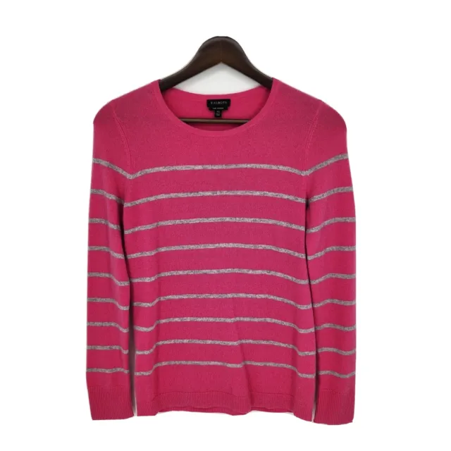 Talbots Womens 100% Pure Cashmere Sweater Long Sleeves Pink Gray Stripes Size XS