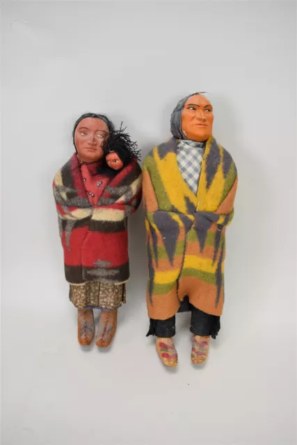 Vtg Native American Indian Skookum Dolls Man Woman Baby