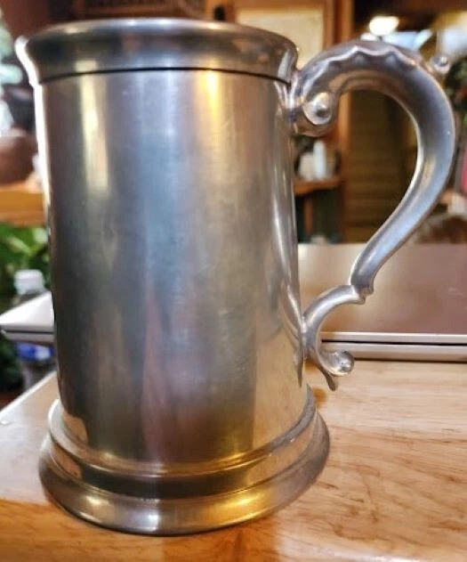 WORCESTER SILVER CO NY Pewter Tankard with Antique Style Handle and Clear Bottom