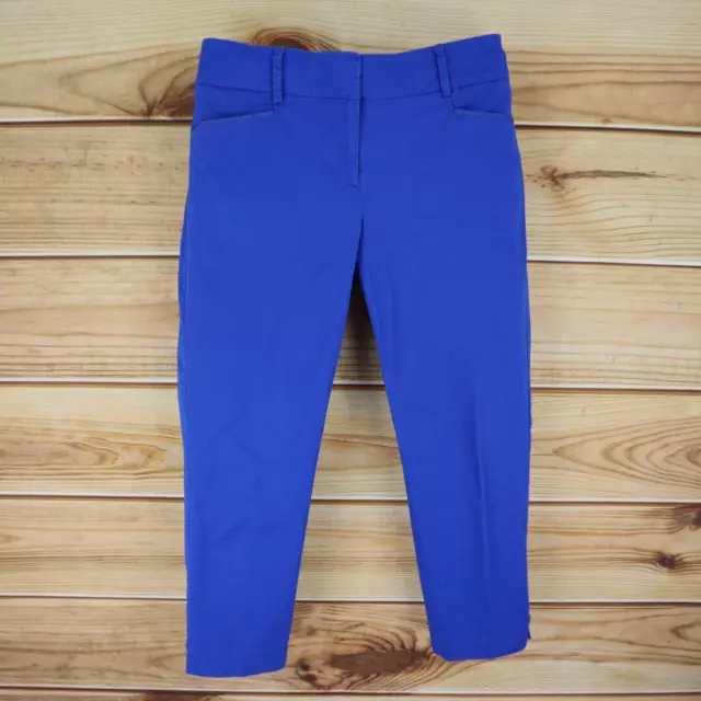 New York & Company Capri Pants Womens Size 2 Blue Cotton Blend Pockets Mid Rise