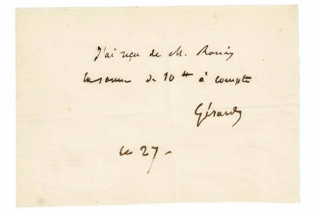 NERVAL Reçu autographe signé de Gérard de Nerval MANUSCRIT AUTOGRAPHE 1849