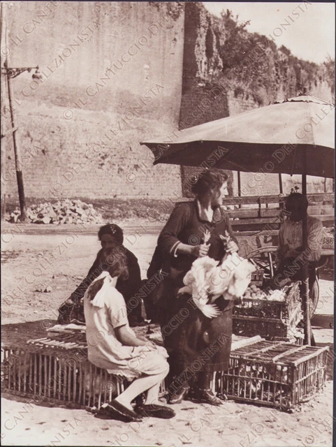 1905 ROMA La venditrice di pollame galline mercato RISTAMPA Fotografia