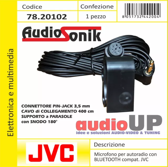 Microfono per autoradio JVC Bluetooth vivavoce jack 3,5 mm cavo 4,5 mt