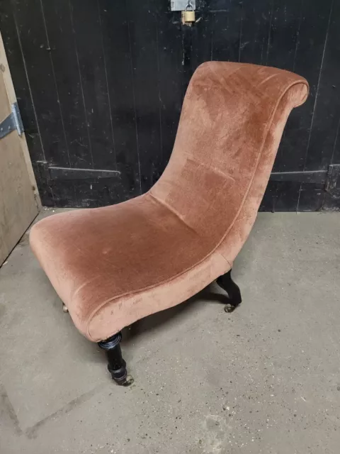 Antique Napoleon III 19th Century Scroll Back Slipper Chair