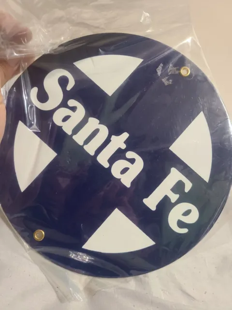 Santa Fe 9" Round Porcelain Railroad Transportation Sign from porcelain standard